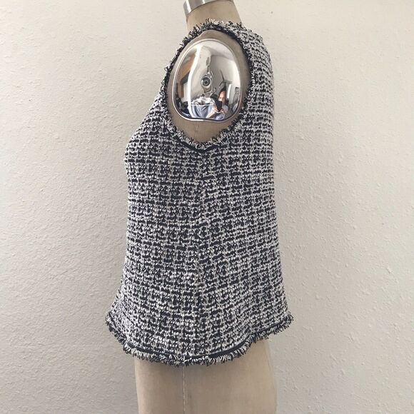 Max Studio Black White Cotton Tweed Sleeveless Parisian Chic Pullover Top - M - Picture 2 of 8